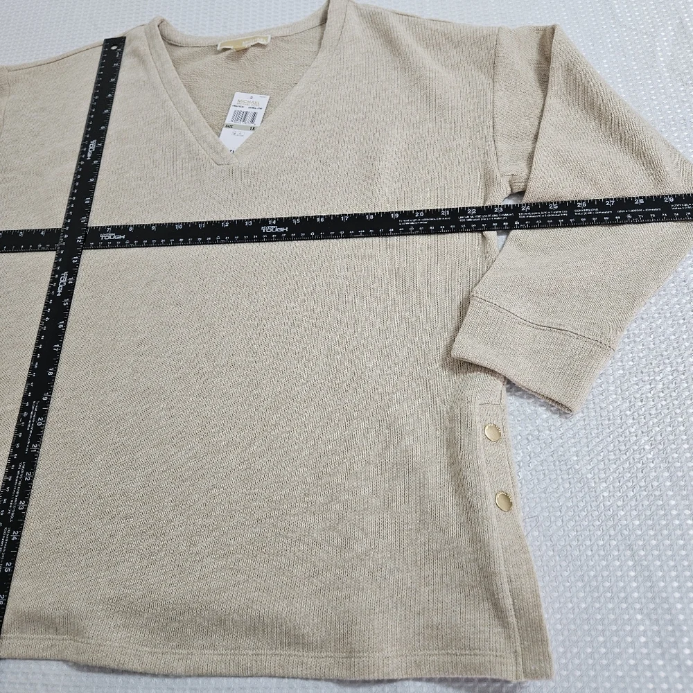 Michael Kors NWT Womens V-Neck ‎ Sweater Jumper Cotton MSRP $110 Cozy Beige 1X